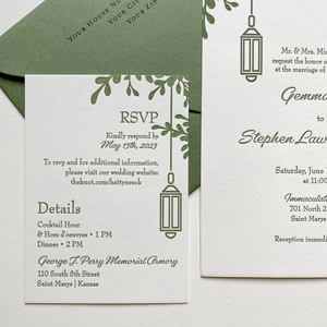 Свадебное приглашение из хлопковой бумаги с тиснением, карточкой RSVP и конвертом оливкового цвета, с индивидуальной монограммой, элегантные приглашения для свадьбы - Product Image 5