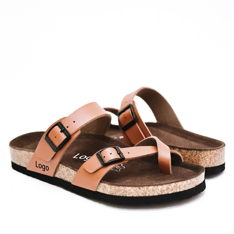Custom Logo Casual Slipper Beach Slides Sandals Men Cross Strap Open Toe Cork Slippers