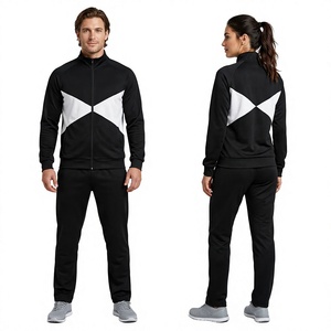 Conjunto Deportivo Unisex Negro y Blanco con Diseño Geométrico, Cierre de Cremallera, Cuello Alto, Corte Regular, para Otoño - Product Image 1