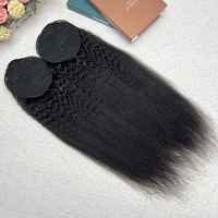 Queue de cheval à cordon en cheveux humains lisses crépus, extensions à clipser pour femmes noires