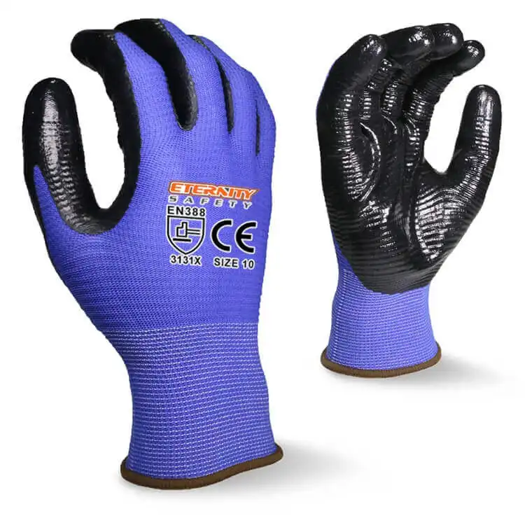 ENTE SAFETY Gants lisses de jardin de travail résistants à l'huile et à l'usure enduits de nitrile à imprimé zèbre bleu Gants de jardin de sécurité