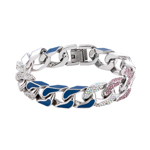 สร้อยข้อมือคิวบาผู้ชาย ไทเทเนียมสตีล ประดับเพชรเคลือบสีน้ำเงิน ดีไซน์เรขาคณิต ขนาด 18 ซม. 20 ซม. ของขวัญ เครื่องประดับ - Product Image 5