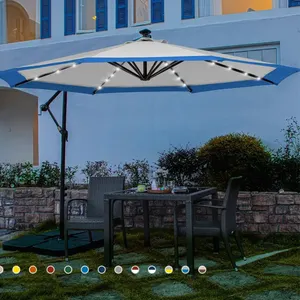 Solar Power Led Cantilever Regenschirm Aluminium Outdoor Garden Patio Großer hängender Regenschirm