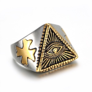 Gold & Silver Casual/Sporty Style Eye of Providence Triangle Signet Cluster <b>Rings</b> <b>for</b> <b>Men</b> - Product Image 1