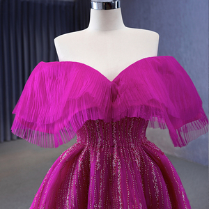 Robes de bal en tulle rose fuchsia miel, robes de soirée formelles, perles, Arabie Saoudite, robe trapèze, longueur au sol Rsm231112 - Product Image 4