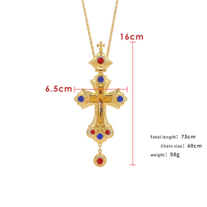 Collar con colgante de cruz de Jesús, collar con colgante de Cruz larga, de aleación de diamantes de cristal - Product Image 5