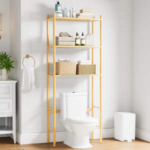 Armoire de rangement autoportante à 3 niveaux au-dessus des toilettes Étagère de rangement en bambou pour toilettes de salle de bains - Product Image 2