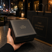 Caja de Embalaje para Hamburguesas Negra con Impresión Personalizada |   Caja de Hamburguesas Desechable Biodegradable de Papel Kraft para Comida Rápida para Restaurante