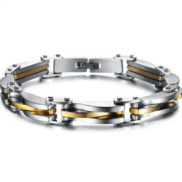 Bomei Jewelry Wholesale New Arrival 316L Stainless Steel Punk Style Double Plated Heavy Biker Bracelet For Men