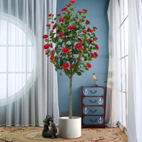 Arbre de Camélia Artificiel, Plante Verte en Pot, Décoration d'Intérieur, Aménagement Paysager, Bonsaï Artificiel de Théier de Style Chinois Traditionnel