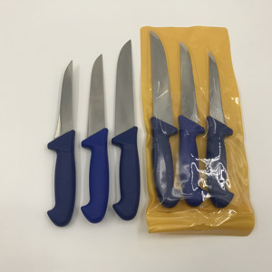 Coltello da chef di qualità Premium 3 pz professionale in acciaio inox <span class=keywords><strong>macellaio</strong></span> cucina coltello da chef con manico in plastica PP blu - Product Image 1