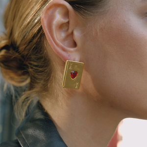 Custom Gold Color Lady Earring 14k 18k PVD Gold Plated Fashion 316L Stainless Steel Red Zircon <b>Playing</b> <b>Card</b> Earrings For Women - Product Image 3