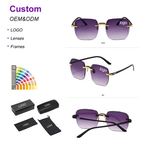 Lunettes de soleil multicolores dégradées sans monture, coupe carrée, tendance unisexe, lunettes de soleil pour femmes - Product Image 4