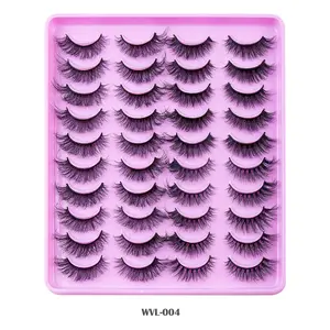 Bulu mata palsu 3D berbulu halus, 20 pasang ekstensi bulu mata palsu alami dengan nampan merah muda