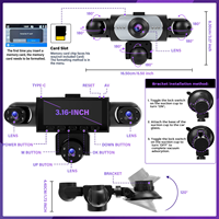 Nouvelle caméra embarquée 5 canaux 360° pour voiture, vision nocturne HD 1080P, écran 3,18 pouces, WiFi, GPS, enregistreur vidéo avec mode stationnement