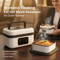 Boîte à bento chauffante portable en acier inoxydable pour usage domestique, avec batterie USB, contrôle numérique, capacité 1,0 L, cuillère incluse, idéale pour la voiture - Offre spéciale