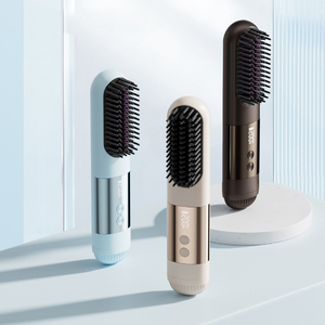 Digital Display <b>USB</b> Rechargeable Ceramic <b>Heating</b> Wireless Hair Straightener Brush Portable Negative Ion Styling Tool - Product Image 1