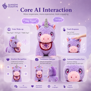 Yuni AI <span class=keywords><strong>Licorne</strong></span> En Peluche Compagnon LCD Yeux ChatGPT Grok Gemini 66 Langues Tactile Voix Argent Corne Bavoir Carte À Collectionner 3 Couleur - Product Image 5
