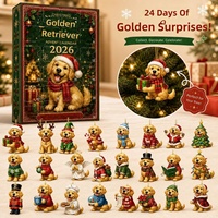 Calendrier de l'Avent Golden Retriever – Compte à rebours de 24 jours – Ornements suspendus en acrylique – Pendentif de Noël – Cadeau surprise de Noël