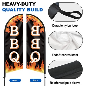 Kit de drapeau plume BBQ 8FT 98in en gros avec mât et piquet de sol, drapeau de plage en polyester tricoté warp pour la publicité des restaurants - Product Image 2