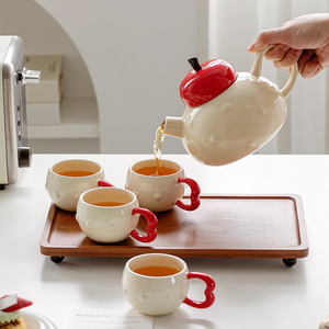 Creative apple Shaped Ceramic Teapot with Cups Novelty Porcelain Tea Set - Product Image 1