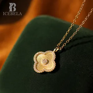 Elegant Hot Selling 925 Sterling Silver 18k Gold Plated 4 4 Leaf Diamond Zircon Lucky Clover Pendant Necklace For Women