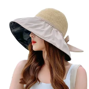 Summer bow hollowed out UV protection large brim face sunscreen sun hat