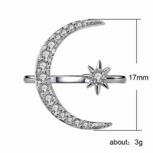 Anello di fidanzamento regolabile a mezzaluna e stella creativo per donna, gioiello di moda di tendenza - Product Image 6