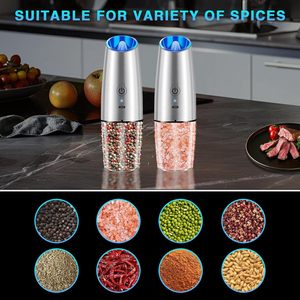 Hot Selling Adjustable Spice Black Pepper Grinder <b>Mill</b> with Blue Light Automatic Gravity Electric Salt and Pepper <b>Mill</b> Set of 2 - Product Image 4