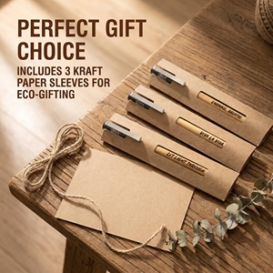 Stylos en bambou esthétiques minimalistes avec citation VIVA <span class=keywords><strong>LA</strong></span> VIDA, stylos à encre gel écologiques naturels avec étui en kraft à fenêtre pour journalisation - Product Image 1