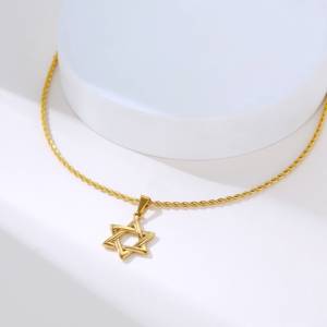 Collier rétro punk pour homme en acier inoxydable plaqué or 18 carats, bijoux religieux personnalisés hip-hop, étoile de <span class=keywords><strong>David</strong></span> - Product Image 4