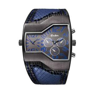 Meilleures montres pour hommes, multi-fuseau horaire, pilote à <span class=keywords><strong>grand</strong></span> visage, Design décontracté, montre-bracelet analogique à Quartz, confortable, bracelet en cuir - Product Image 5