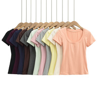 T-shirt court à col en V, coupe ajustée, léger, respirant, extensible dans quatre directions, pour femmes, été, basique, manches courtes