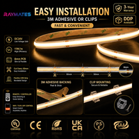 Bande LED COB haute efficacité 480 LED 24V IP20, bande lumineuse super brillante à haut lumen pour éclairage ambiant commercial et intérieur de meubles