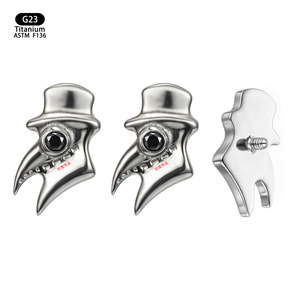 Titanium Plague <b>Doctor</b> Stud Earrings 5.3mm X 9.3mm Bezel <b>Set</b> Black Stone Cartilage Piercing Jewelry - Product Image 5