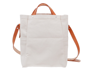 กระเป๋าผ้าลินินปอกระเจาผ้าใบที่มีสายหนังธรรมชาติ - Product Image 1