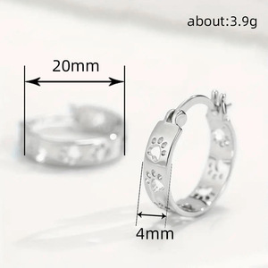 Orecchini a Cerchio Traforati a Forma di Cuore con Impronta di Zampa, Gioielli di Moda Ispirati agli Animali Domestici per Donne - Product Image 4