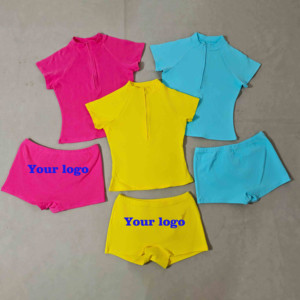 Ensemble short sportif à fermeture éclair pour femmes, 2 pièces, demi fermeture éclair, manches courtes, survêtement d'entraînement et fitness - Product Image 1