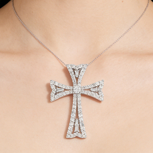 CUSTOM SILVER 10K/14K/18K GOLD PLATED LAB GROWN CVD DIAMOND CLASSIC ENGAGEMENT GIFT SWEATER <b>CHAIN</b> NECKLACE <b>CROSS</b> PENDANT - Product Image 5