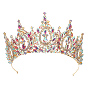 Diadème de concours de beauté en strass pour femmes, diadème de <span class=keywords><strong>princesse</strong></span> en métal à pointes hautes pour coiffure de mariée, défilé, scène, accessoires capillaires bleus et roses - Product Image 6