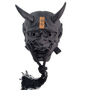 Japanse hanger ornament met touw Prajna masker cosplay hars <span class=keywords><strong>latex</strong></span> decoratie rekwisiet feest rood zwart grappig gezicht zacht koeienhoorn - Product Image 1