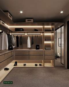 Armoire <span class=keywords><strong>de</strong></span> chambre à coucher intelligente et luxueuse sur mesure avec portes en verre et bande LED pour chambres modernes, avec étagères intégrées pour chaussures - Product Image 6