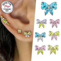 Boucles d'oreilles en titane G23, design nœud coloré et audacieux, bijoux fins, vente en gros, piercing labret tendance pour filles, mariage