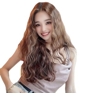 วิกผมยาวแบบหยิกเป็นลอนตรงกลาง - วิกผมสังเคราะห์ทนความร้อนสูงสำหรับผู้หญิง <span class=keywords><strong>ทรง</strong></span><span class=keywords><strong>ผม</strong></span>คอร์นโรว์ลอนแบบยุโรปอเมริกัน  พร้อมฐานใส - Product Image 2