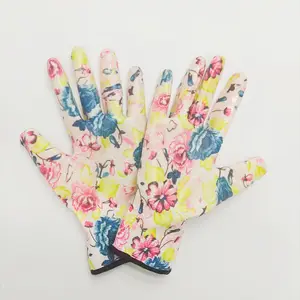 Wholesale Colorful Cheap Floral Lined Nitrile Palm Coated Landscaping Planting Flowers Garden Gloves