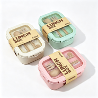 Boîte à bento compartimentée en paille de blé, boîte à lunch pour étudiants, compatible micro-ondes, avec couverts, récipient alimentaire