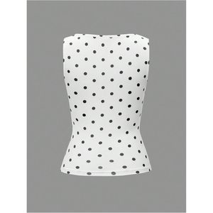 FOXA Women's Polka Dot Tank <b>Top</b> <b>Sleeveless</b> Square Neck Crop <b>Top</b> Ruched Breathable <b>Knitted</b> Spandex Polyester - Product Image 4