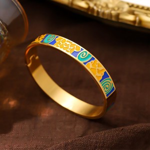 Vintage Enamel Painting Stainless Steel 18K Gold Plated Multi-color Geometry Personalized <b>Bangle</b> <b>Bracelet</b> Women Trendy - Product Image 3