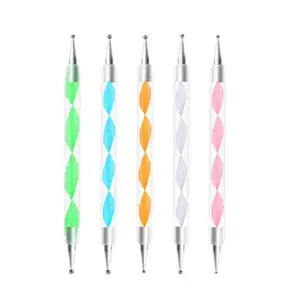 मेटल स्क्रू थ्रेड आकार और 10 अलग-अलग प्लास्टिक ब्रश हेड आकार के साथ ऐक्रेलिक हैंडल नेल आर्ट डॉट पेन का 5-पीस सेट