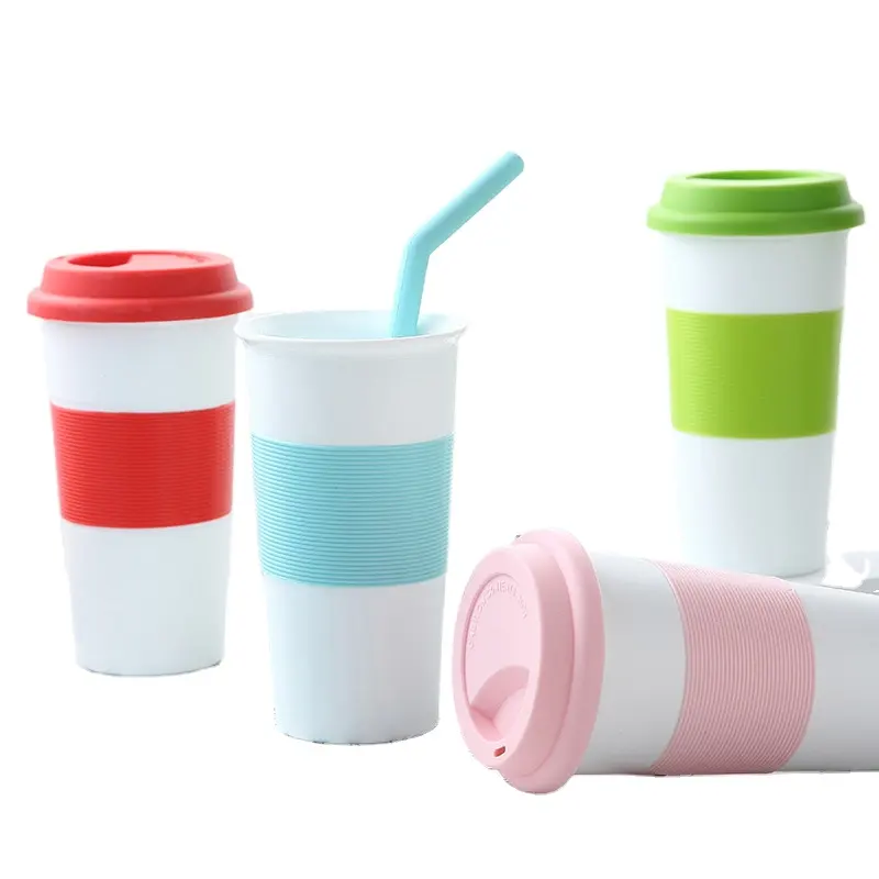 Tasse d'eau pliable en Silicone avec couvercle, de ml, paille, mousqueton, pour les voyages, la randonnée, pour boire le café